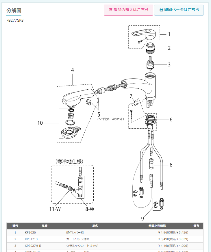 シングルレバー式シャワー付混合栓［FB277GK8］のカートリッジ交換 | ここから自由時間